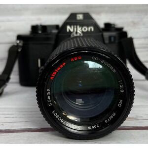 Nikon EM 35mm SLR Film Camera with Albinar ADG 80-200mm f3.9 Macro ZoomLens READ
